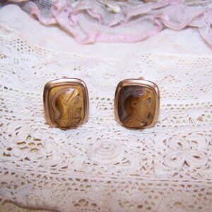 Correct Brand Gold Filled Carved Tigereye Cufflinks | Greek Soldier Cameo